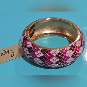 Sequin NYC Nordstrom Enamel Mosaic Hinged Bangle Bracelet Purple, Plum, Pink NWT
